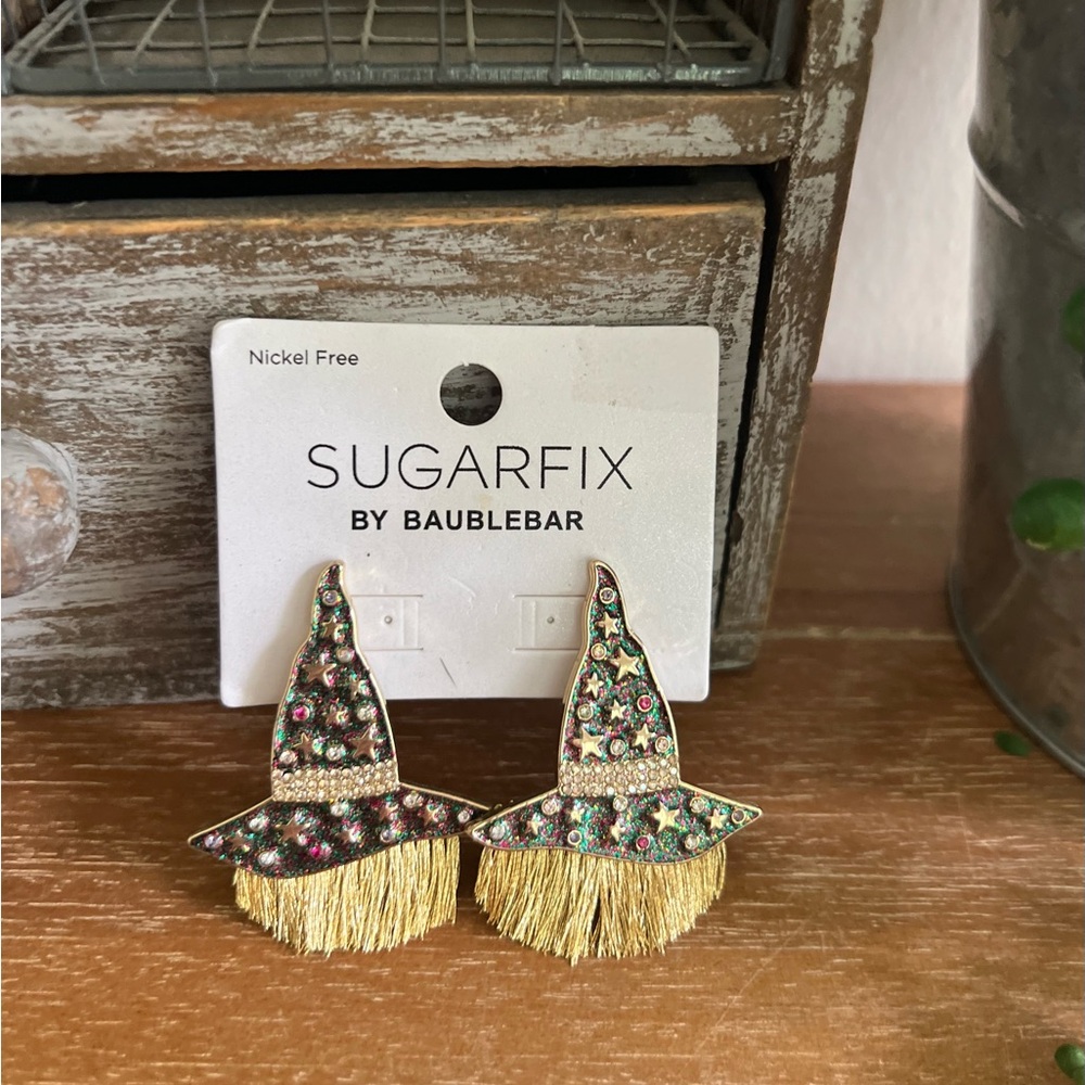 New Baublebar Sugar Fix Gold-Tone Starry Witch Hat Earrings